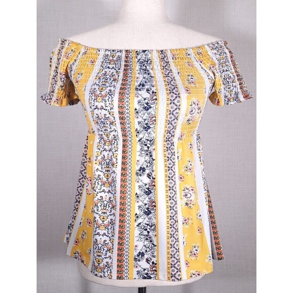 Rue 21 Women's Smocked Fit & Flare Boho Gypsy Blouse On or Off-Shoulder SZ Small - Picture 1 of 16